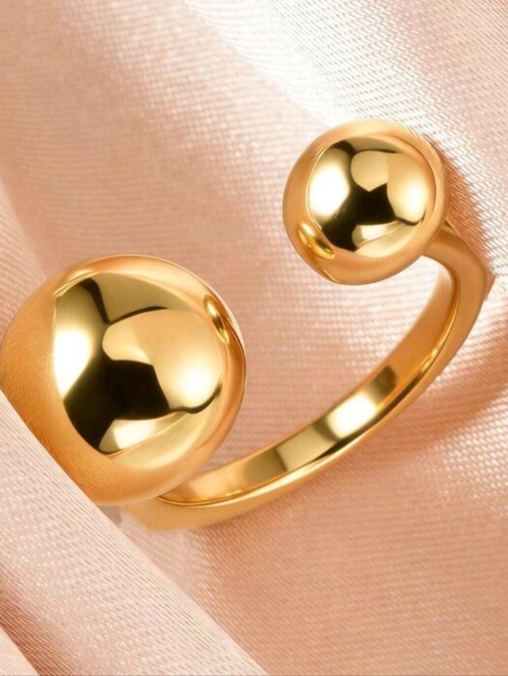 Open stainless steel ring with 18K gold plating, minimalist spherical geometric